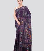 blue handloom silk embroidered katha stitch work saree with blouse piece