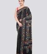 black handloom silk embroidered katha stitch work saree with blouse piece