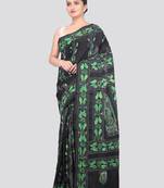black handloom silk embroidered katha stitch work saree with blouse piece