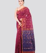 magenta handloom cotton bleand saree with blouse piece