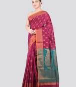magenta handloom cotton bleand saree with blouse piece
