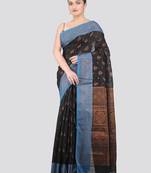black handloom cotton bleand saree with blouse piece