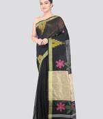 black handloom cotton bleand saree with blouse piece