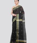 black handloom cotton bleand saree with blouse piece