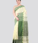 off white handloom cotton bleand saree with blouse piece