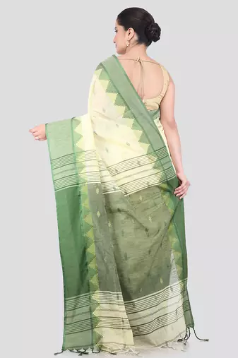 off white handloom cotton bleand saree with blouse piece