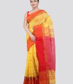 yellow handloom cotton bleand saree with blouse piece