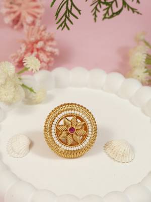 Gold plated traditional floral design comfort fit finger ring for women  1