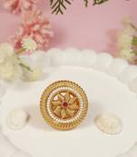 Gold plated traditional floral design comfort fit finger ring for women 