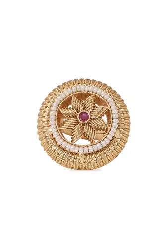 Gold plated traditional floral design comfort fit finger ring for women 