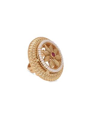 Gold plated traditional floral design comfort fit finger ring for women  3