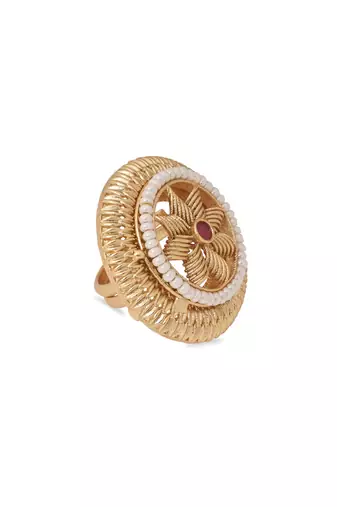 Gold plated traditional floral design comfort fit finger ring for women 