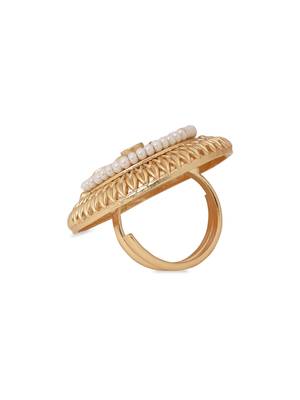 Gold plated traditional floral design comfort fit finger ring for women  4