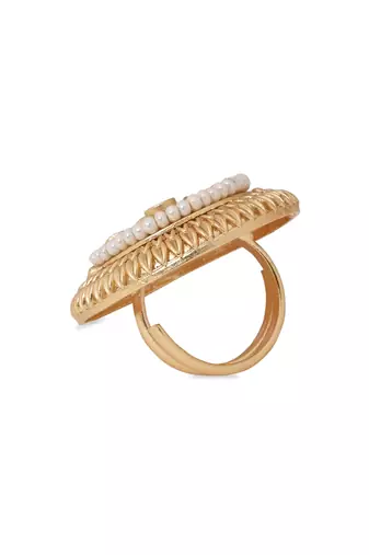 Gold plated traditional floral design comfort fit finger ring for women 