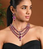 Silver plated traditional multi-layer round stone necklace jewellery with earrings & maang tikka