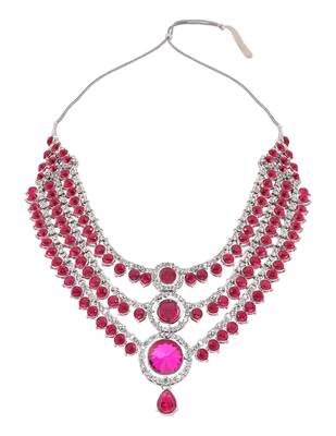 Silver plated traditional multi-layer round stone necklace jewellery with earrings & maang tikka 3
