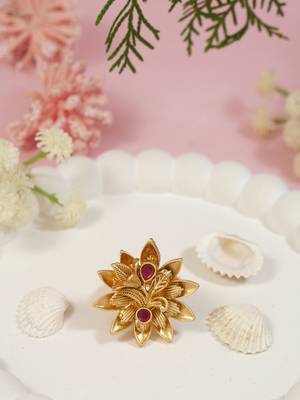 Gold plated traditional floral design comfort fit finger ring for women  1