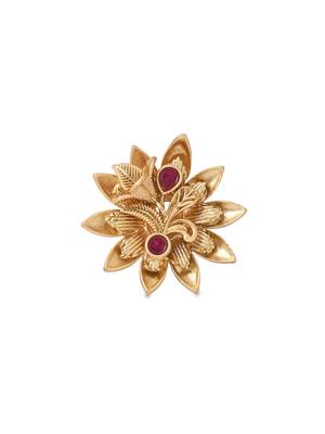 Gold plated traditional floral design comfort fit finger ring for women  2