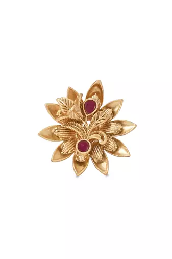Gold plated traditional floral design comfort fit finger ring for women 