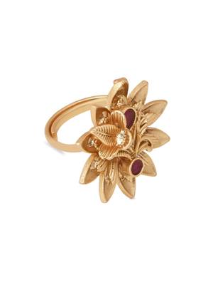 Gold plated traditional floral design comfort fit finger ring for women  3
