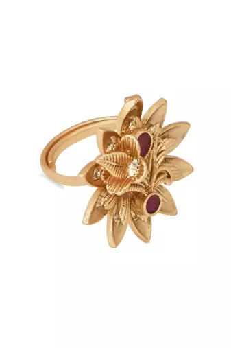 Gold plated traditional floral design comfort fit finger ring for women 