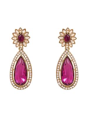 Gold plated stylish design crystal diamond traditional floral necklace with earrings & maang tikka jewellery 4