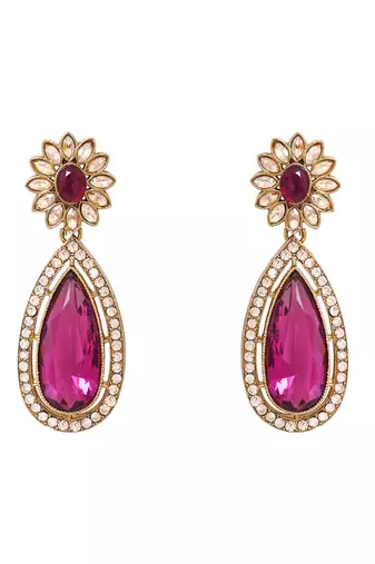 Gold plated stylish design crystal diamond traditional floral necklace with earrings & maang tikka jewellery