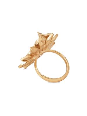 Gold plated traditional floral design comfort fit finger ring for women  4