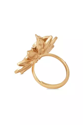 Gold plated traditional floral design comfort fit finger ring for women 