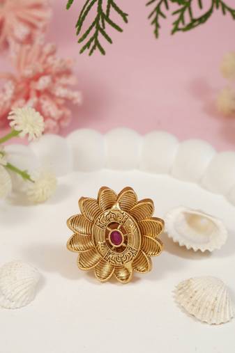 Gold plated traditional floral design comfort fit finger ring for women (fl271)