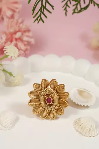 Gold plated traditional floral design comfort fit finger ring for women (fl271)