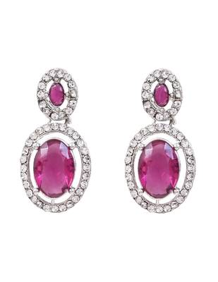 Silver plated stylish design crystal diamond oval shape necklace with earrings & maang tikka jewellery 4