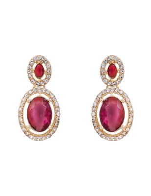 Gold plated stylish design crystal diamond oval shape necklace with earrings & maang tikka jewellery 4