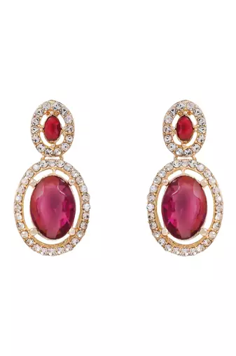 Gold plated stylish design crystal diamond oval shape necklace with earrings & maang tikka jewellery