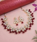 Gold plated traditional handcrafted stone choker necklace jewellery set with earrings for women (ij374m)