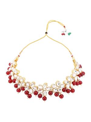 Gold plated traditional handcrafted stone choker necklace jewellery set with earrings for women (ij374m) 3