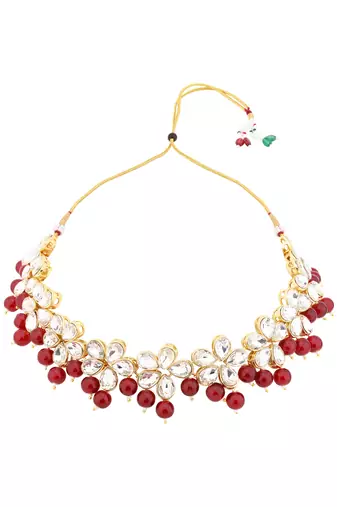 Gold plated traditional handcrafted stone choker necklace jewellery set with earrings for women (ij374m)