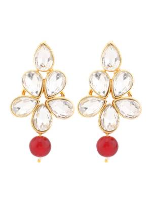 Gold plated traditional handcrafted stone choker necklace jewellery set with earrings for women (ij374m) 4