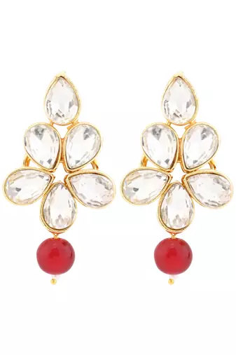 Gold plated traditional handcrafted stone choker necklace jewellery set with earrings for women (ij374m)