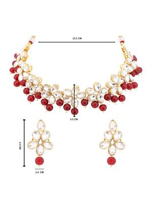 Gold plated traditional handcrafted stone choker necklace jewellery set with earrings for women (ij374m) 5