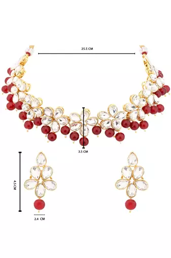 Gold plated traditional handcrafted stone choker necklace jewellery set with earrings for women (ij374m)