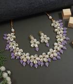 Gold plated traditional handcrafted stone choker necklace jewellery set with earrings for women 