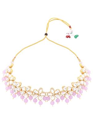 Gold plated traditional handcrafted stone choker necklace jewellery set with earrings for women  3