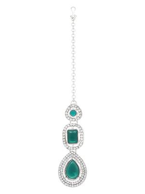 Silver plated traditional kundan & stone choker necklace jewellery with earrings & maang tikka 5