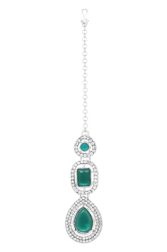 Silver plated traditional kundan & stone choker necklace jewellery with earrings & maang tikka