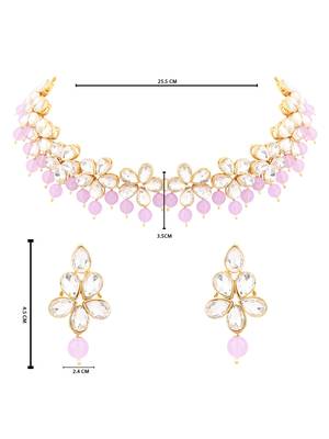 Gold plated traditional handcrafted stone choker necklace jewellery set with earrings for women  5