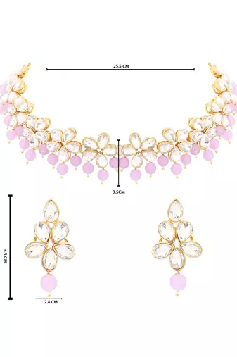 Gold plated traditional handcrafted stone choker necklace jewellery set with earrings for women 
