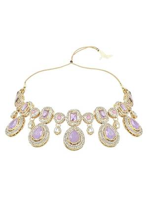 Traditional kundan & stone choker necklace jewellery with earrings & maang tikka set for women/girls  2