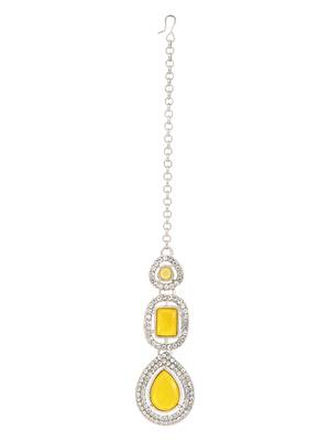 Silver traditional kundan & stone choker necklace jewellery with earrings & maang tikka 5