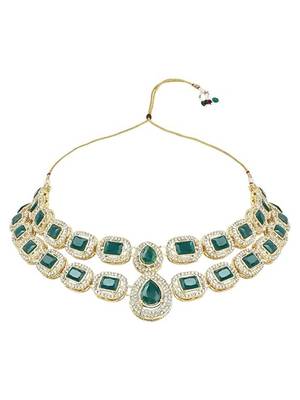 Gold plated traditional stone special necklace with earring & maang tikka set for women 4